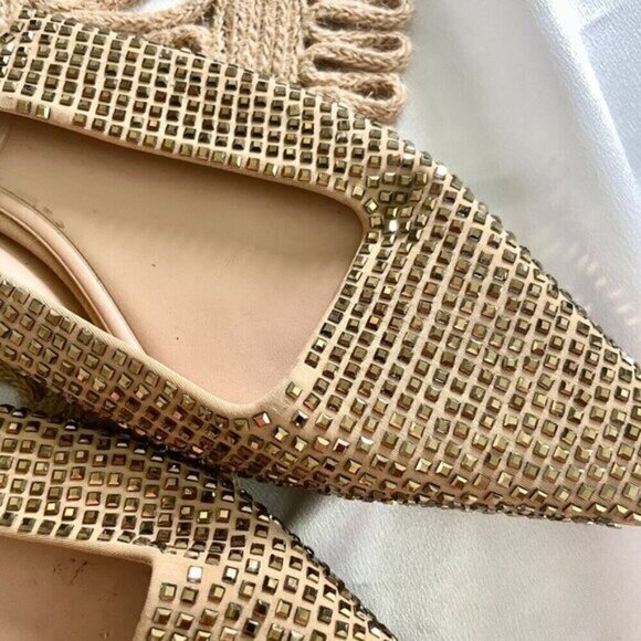 Zara Sparkly Slingback Gold Pointed Toe Rhinestone Flats Size 39 - Picture 6 of 9